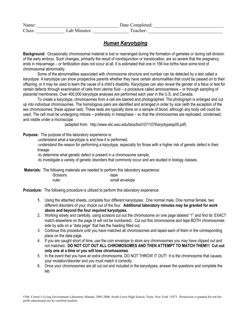 Human Karyotyping Activity Lab 14