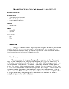 CLASSES OF BIOLOGICAL (Organic) MOLECULES