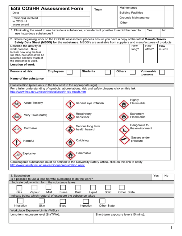 Coshh Assessment Template