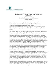 “Philanthropy`s Place: Today and Tomorrow” (Word Doc)