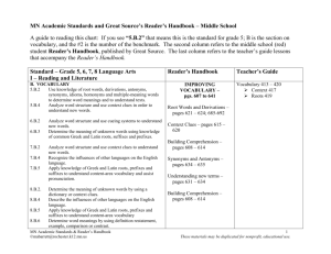 Standards and Reader`s Handbook – Middle School