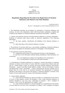 I. Report On Manufacturing or Bringing in of Chemical Substance in