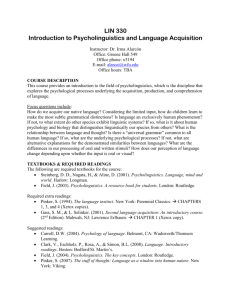 LIN 330: Introduction to Psycholinguistics and Language Acquisition