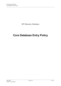 BT DIRECTORY DATABASE ENTRY POLICY