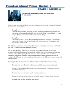 Formal and Informal Writing – Handout 1 GRADE 8 LESSON 21 The