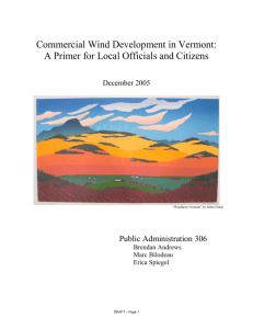 Commercial Wind Energy in Vermont: A Primer for Local Officials