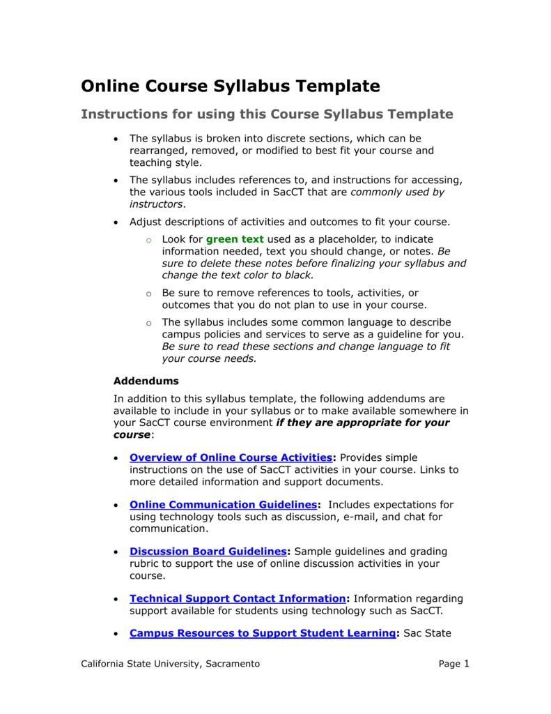 Online Course Syllabus Template California State University