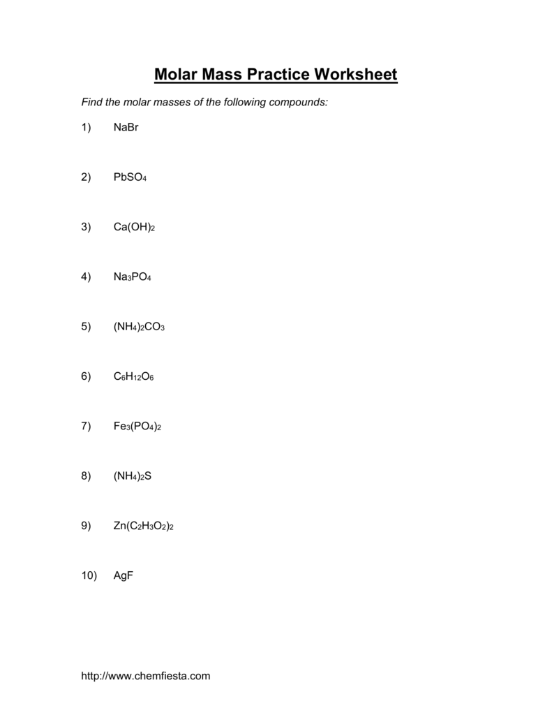 Molar Mass Practice Worksheet Regarding Molar Mass Practice Worksheet