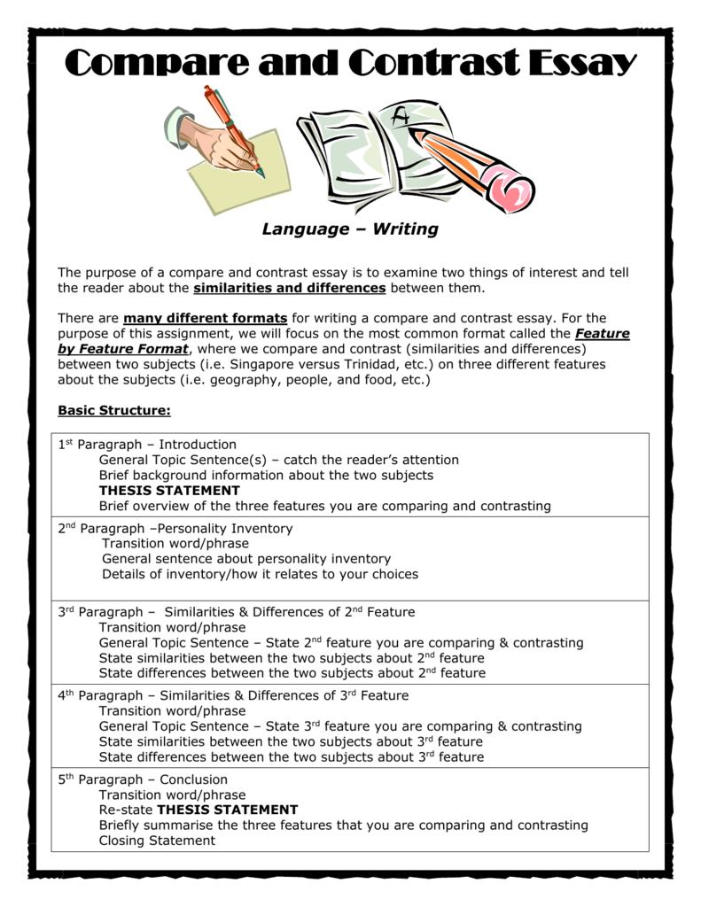 compare and contrast essay examples middle school