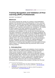 Training Recognition and Validation of Prior Learning [RVPL