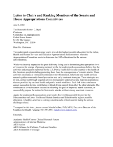 Letter to Chairs and Ranking Members of the Senate and House