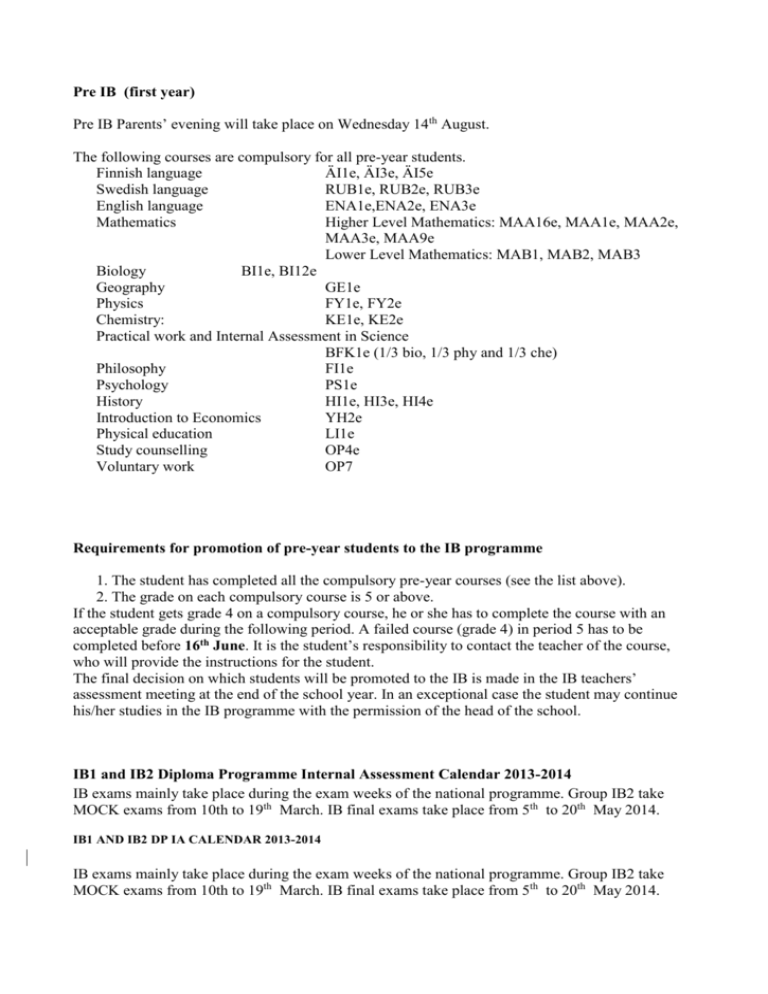 Ib1 And Ib2 Dp Ia Calendar 2013 2014