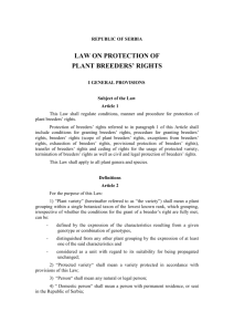 1 - republic of serbia LAW on protection of plant breeders` rights I