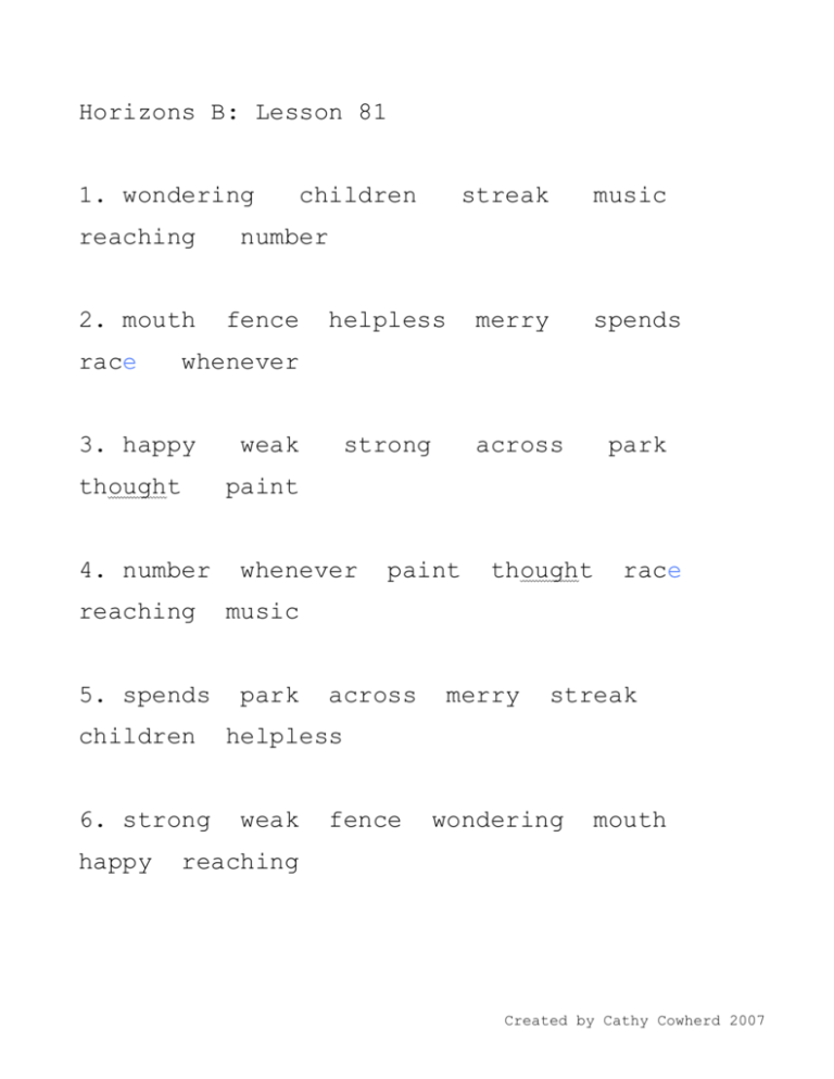 Horizons B: Lesson 81 - Oregon Reading First Center