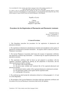 Procedures for the Registration of Pharmacists and Pharmacist