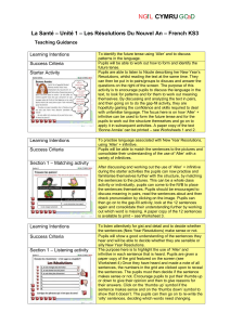 La Santé – Unité 1 – Les Résolutions Du Nouvel An – French KS3