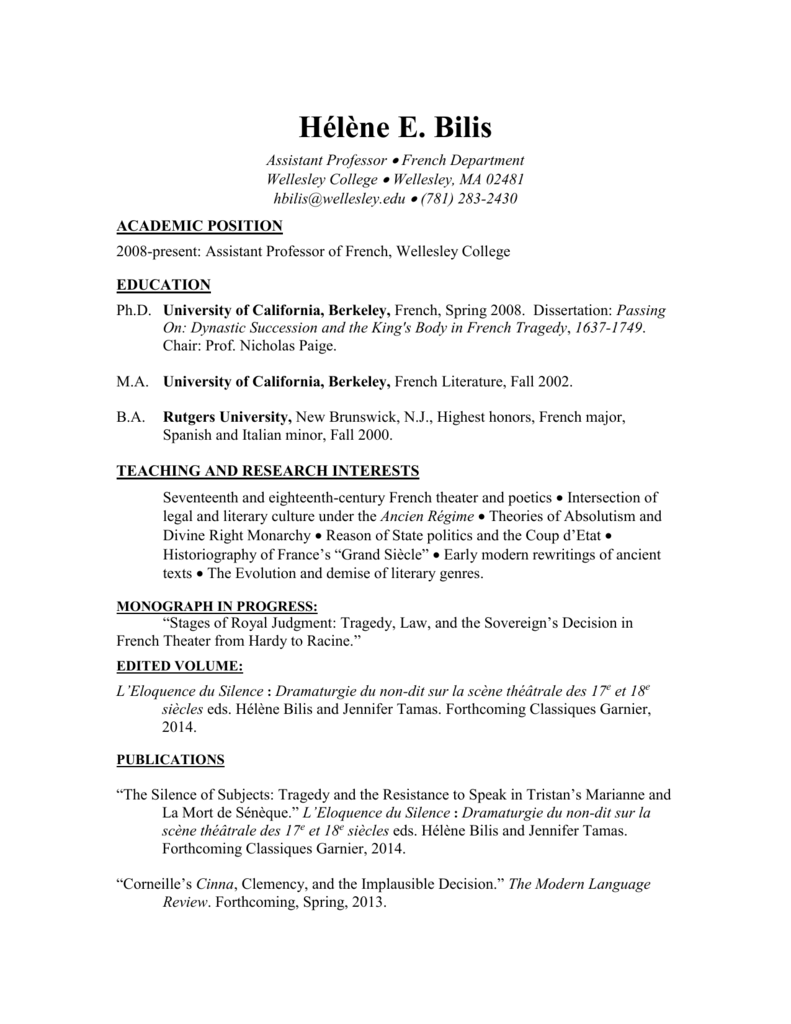 Helene E Bilis Wellesley College
