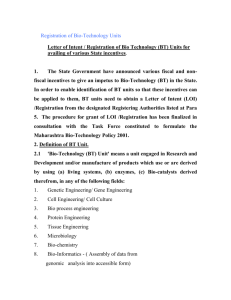 Registration of Bio-Technology Units