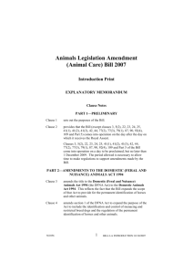 Animals Legislation Amendment (Animal Care) Bill 2007
