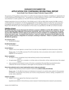 Application for Continuing Review/Final Report