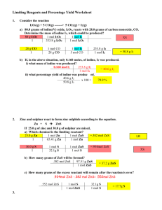 Limiting Reagents and Percentage Yield Worksheet
