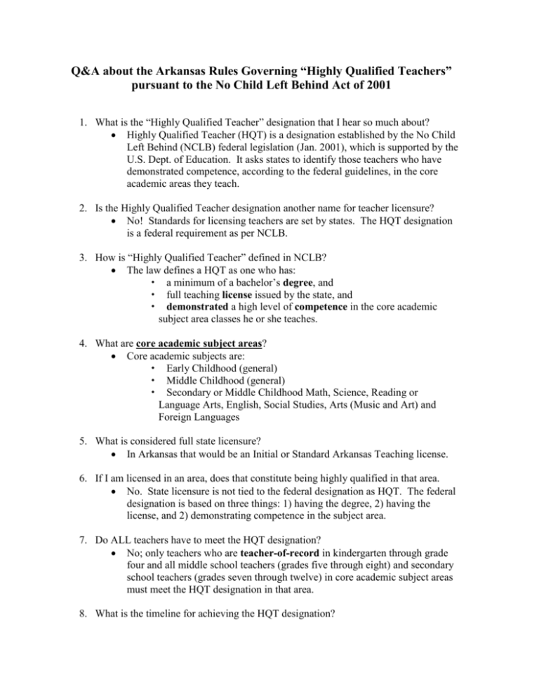 Questions And Answers Regarding Rules On HQT