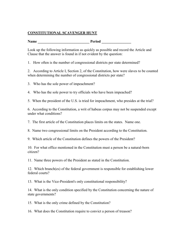 Congress Scavenger Hunt Worksheet Answers - Promotiontablecovers Within Constitution Scavenger Hunt Worksheet