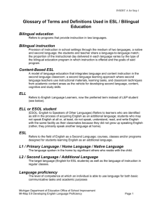 Glossary of Terms and Definitions Used in ESL / Bilingual