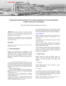 summary template - IYCE 2015, International Youth Conference on