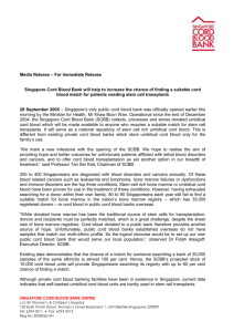 Media Release – For Immediate Release Singapore Cord Blood