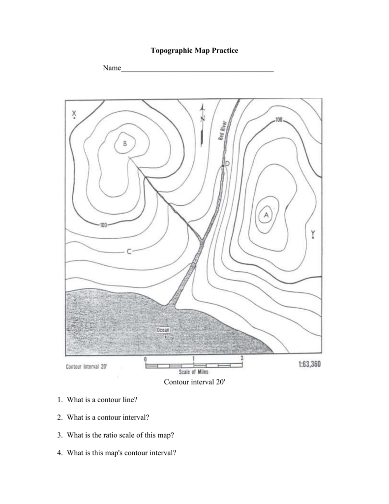 Topographic Map Practice Throughout Topographic Map Reading Worksheet