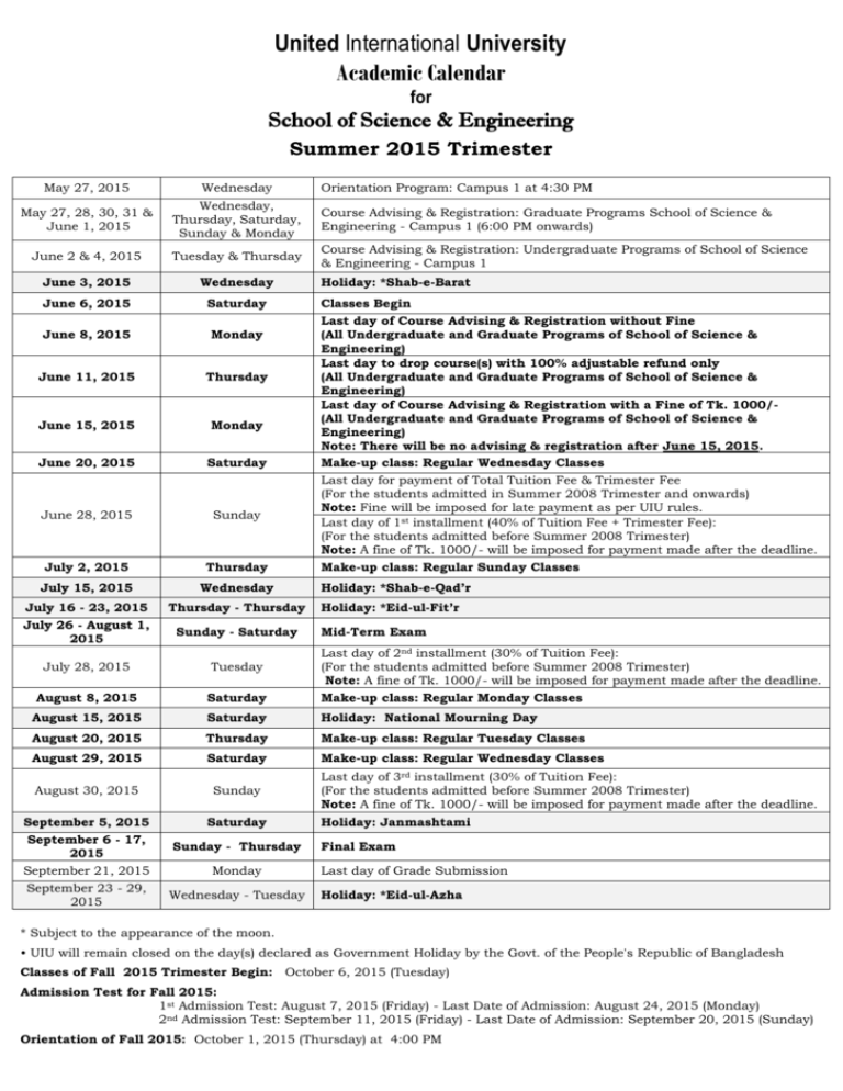 Uiu Academic Calendar Uiu Academic Calendar