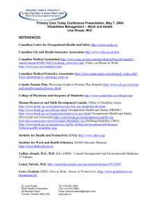 References for CME presentation on return to function/return to work