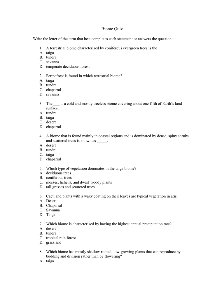 4 4 Biomes Worksheet Answers