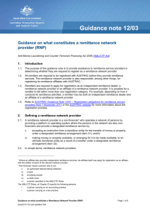 2. Defining a remittance network provider