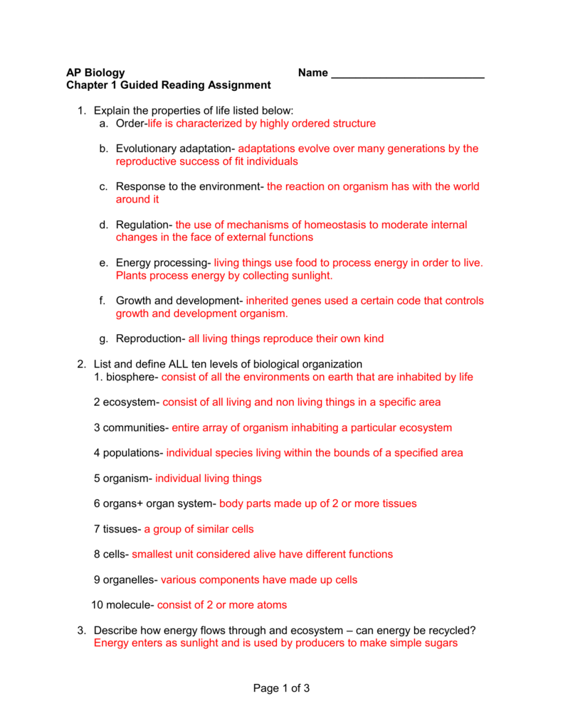 Characteristics Of Life Worksheet Answers