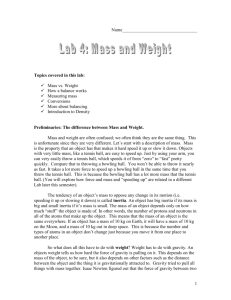 Lab 4: Mass and Weight