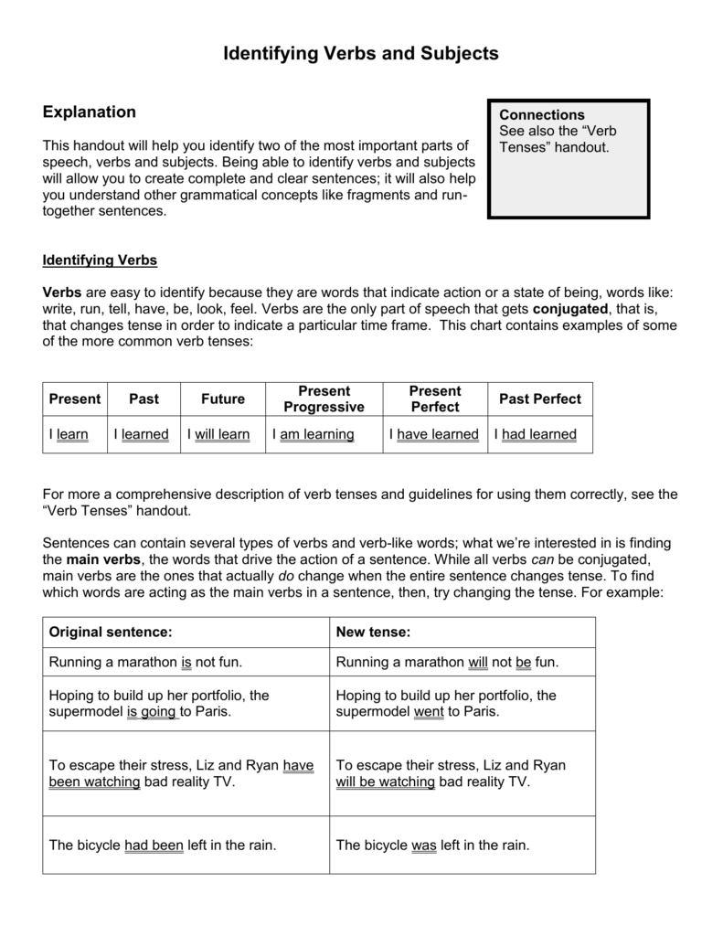 Identifying Subjects And Verbs Worksheet Pdf