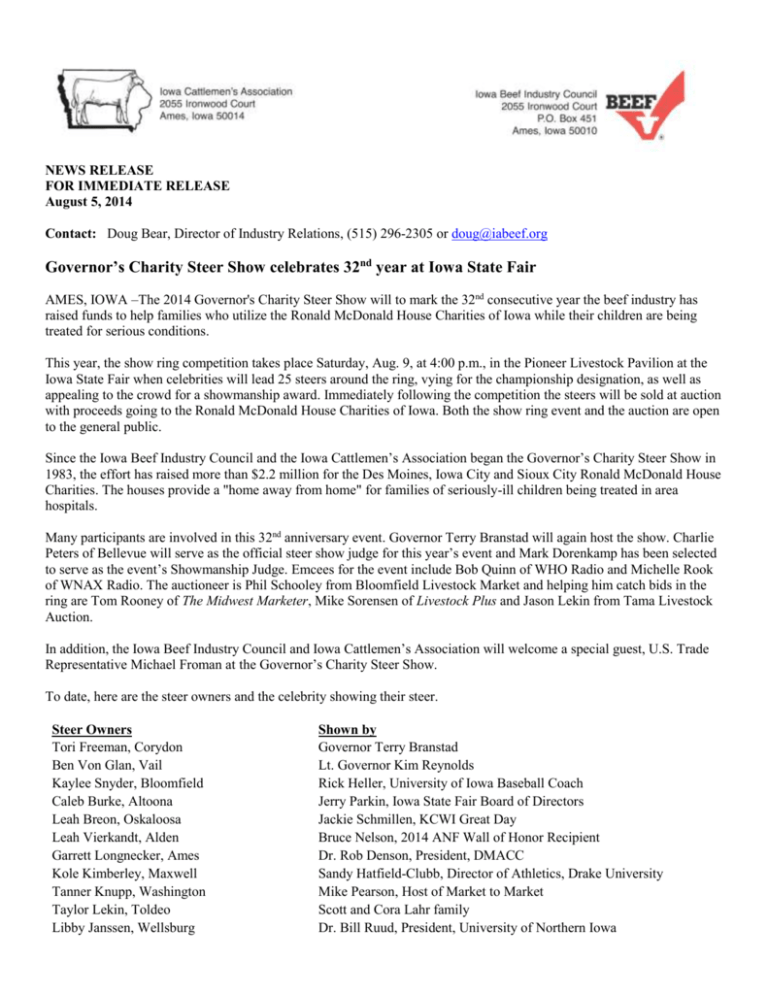 NEWS RELEASE FOR IMMEDIATE RELEASE August 5, 2014