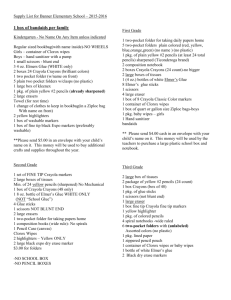 Supply List for Banner Elementary School - 1997-1998