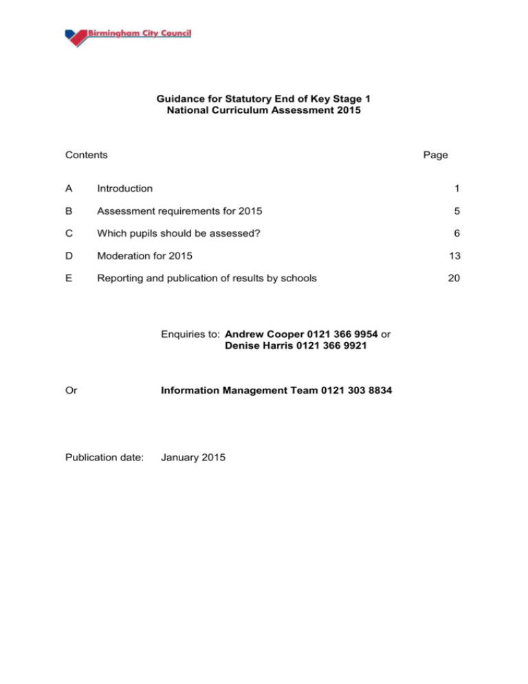 Guidance For Statutory End Of Key Stage 1 National Curriculum