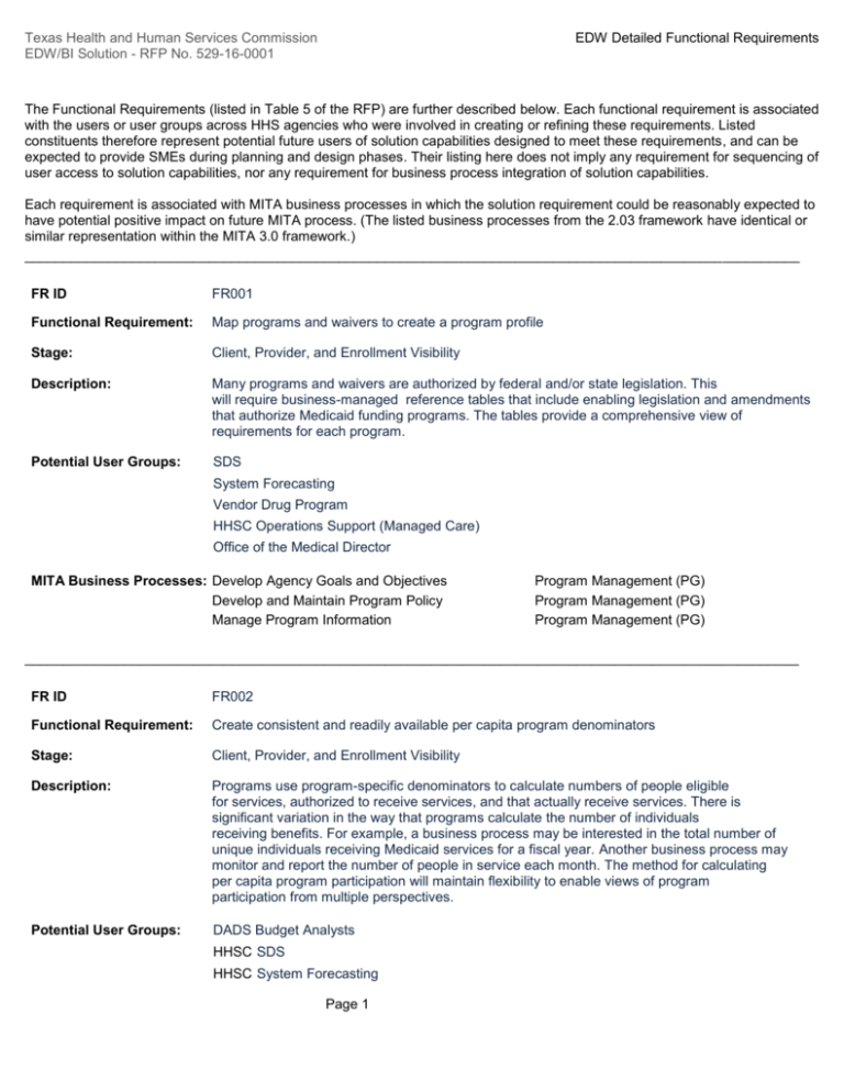 EDW Detailed Functional Requirements