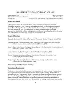 BIOMEDICAL TECHNOLOGY, POLICY AND LAW Dickinson