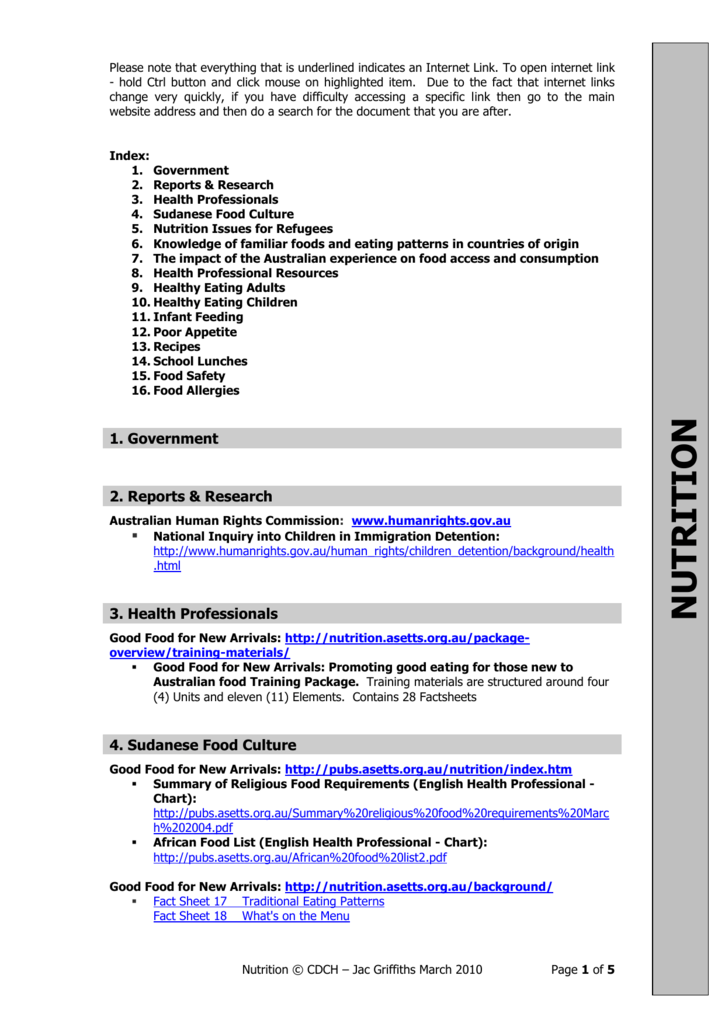 Government Nutrition Chart