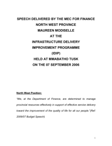 INFRASTRUCTURE DELIVERY - North West Provincial TREASURY