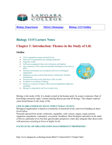 Biology 1115 Lecture Notes Chapter 1: Introduction: Themes in the