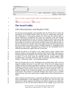 LRB | John Mearsheimer and Stephen Walt : The Israel Lobby