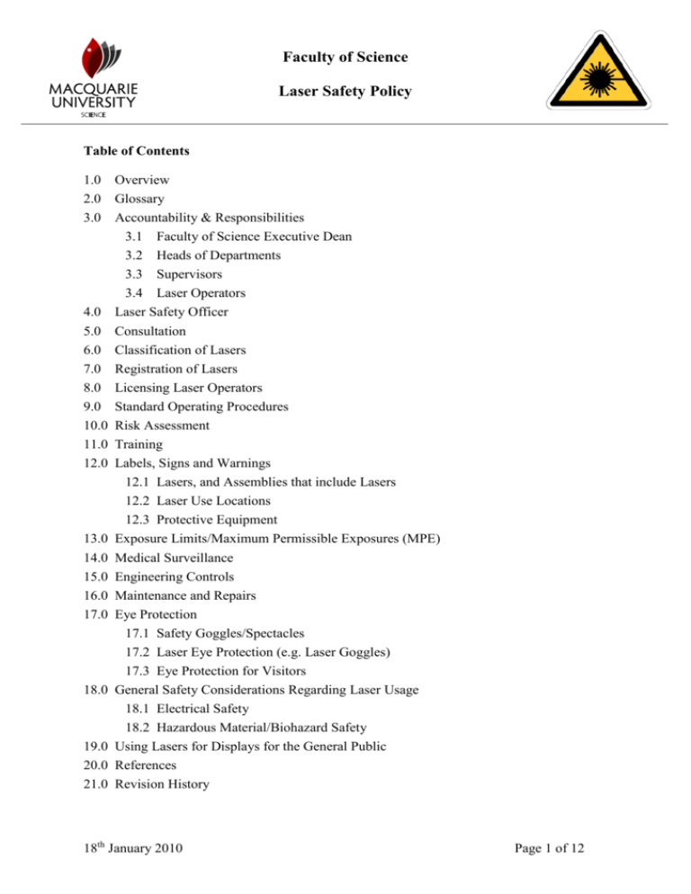 Laser Safety Procedures Faculty of Science and Engineering