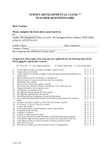 teacher questionnaire - Sydney Developmental Clinic
