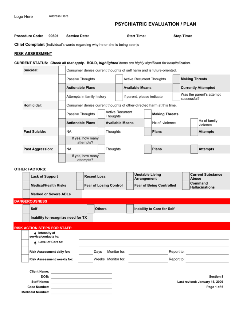 Psychiatric Evaluation Template 0370